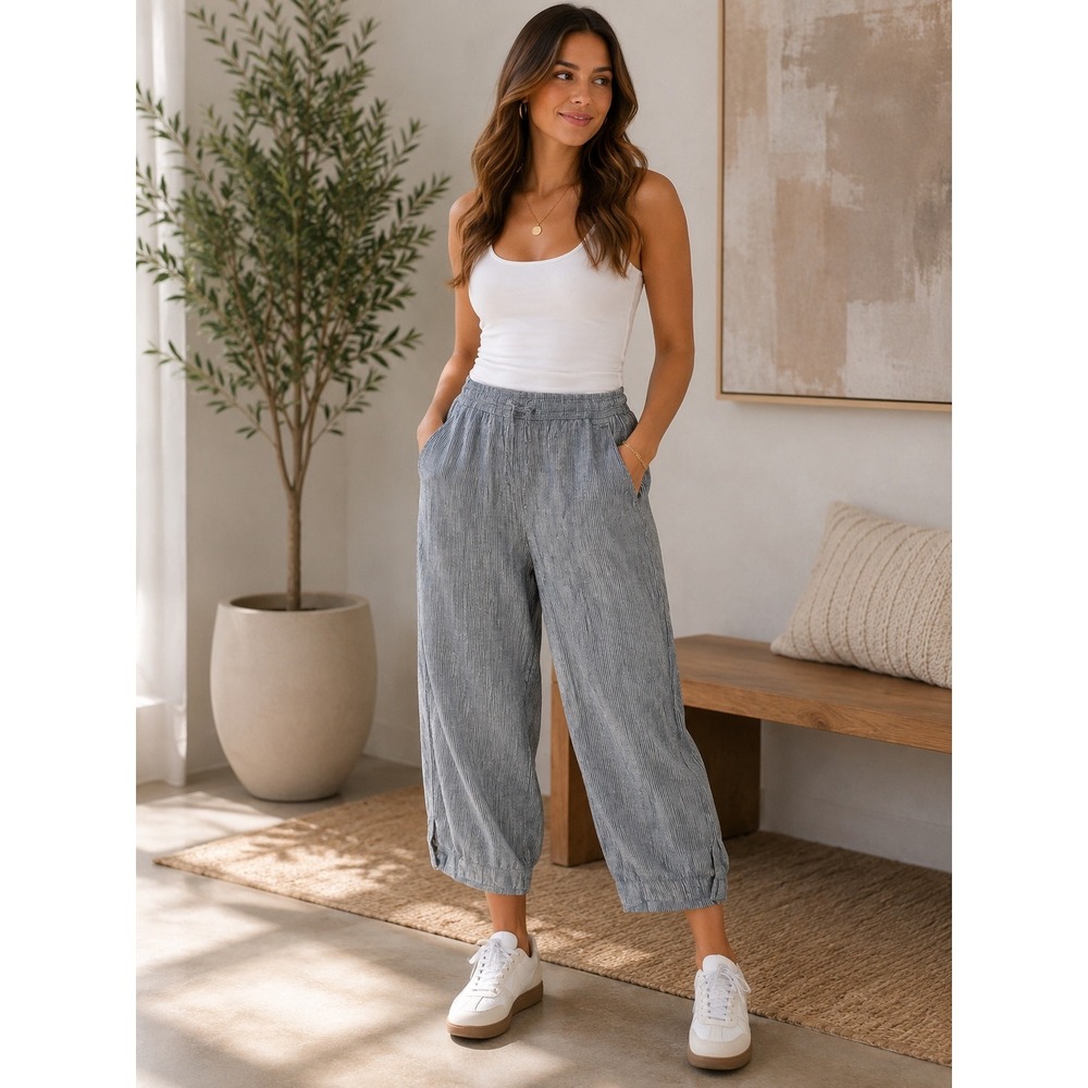 Talbots ‎ Striped Linen Blend Wide Leg Drawstring Crop Pants 16P
